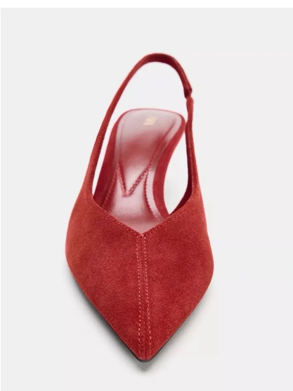 Zara Red Suede Slingback Pointed Kitten Heel
